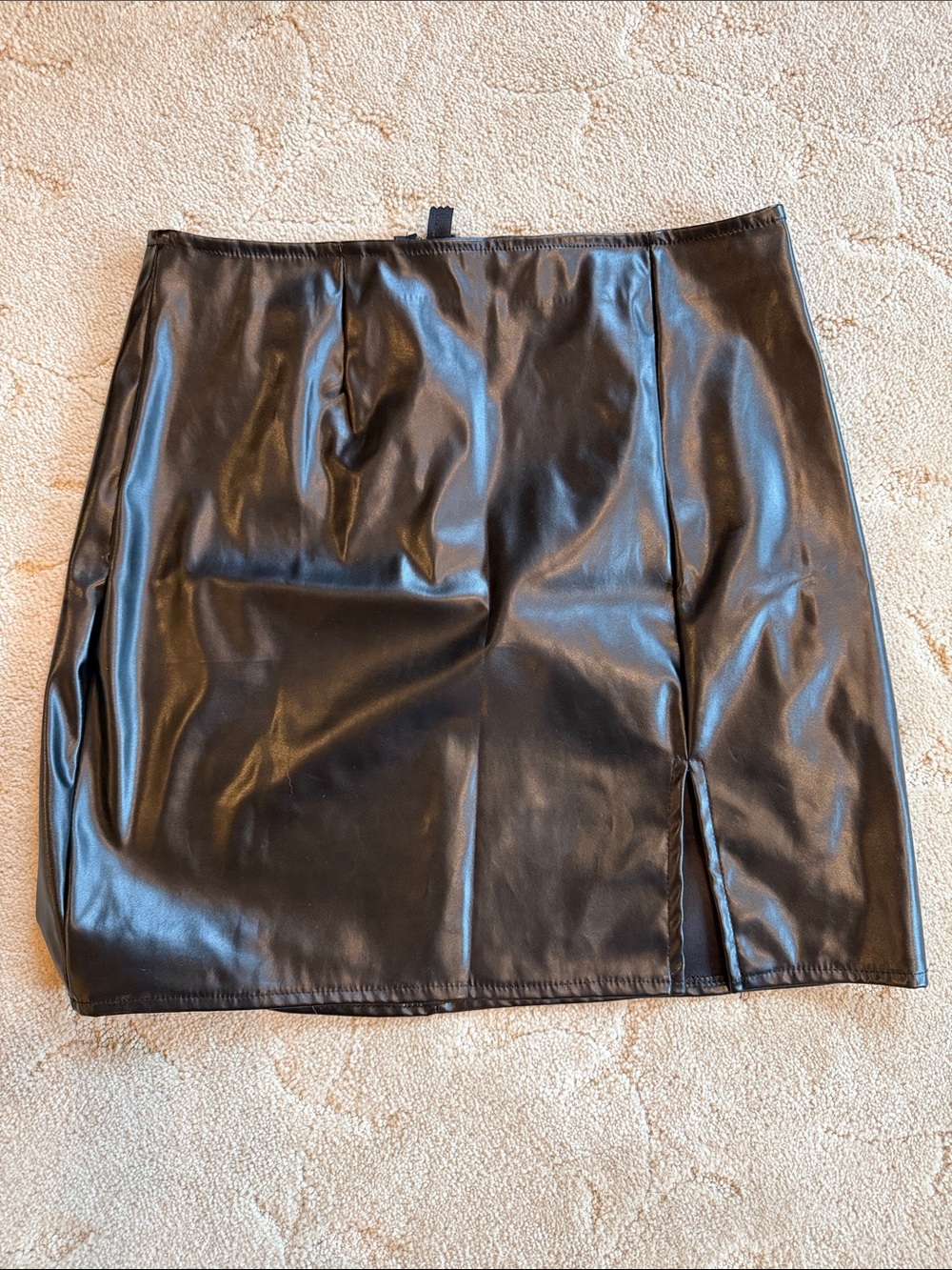 Windsor Black Faux Leather Mini Skirt with Front Slit